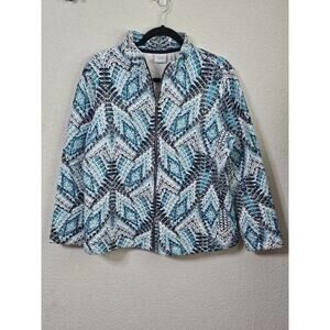 Chicos Weekends Jacket Womens 2 Quilted Scoop Neck Long Sleeve Full Zip Coat Top